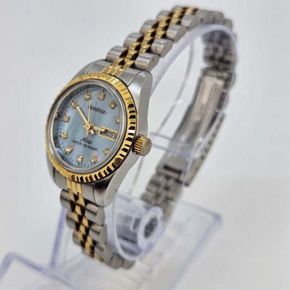 Armitron Women's Watch 24MM Blue Dial Day Date Two Tone Band 6.5" New Battery - Picture 3 of 12